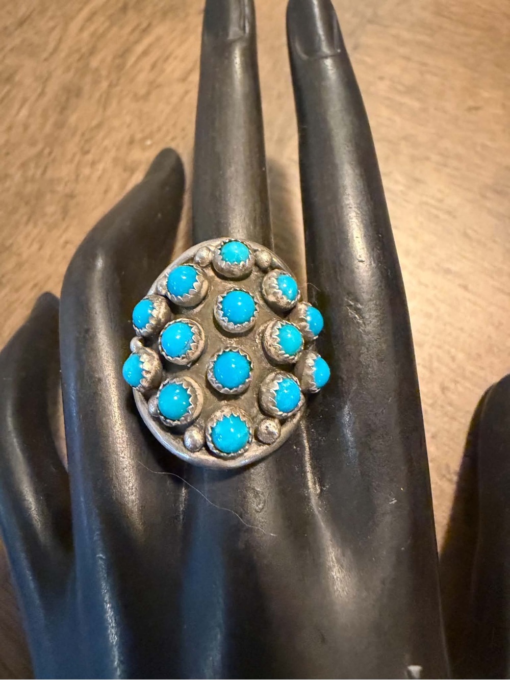 Navajo sterling silver turquoise cluster ring size 9